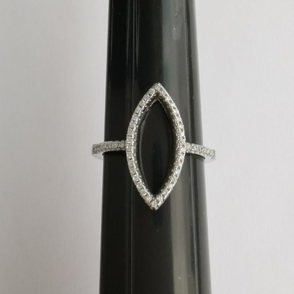 Sterling Silver Cz Open Navette Ring Size 8